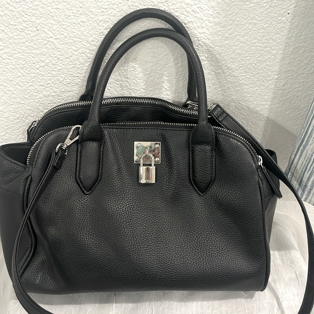Nine West satchel. Black. Front lock with name, name on back bottom and inside.